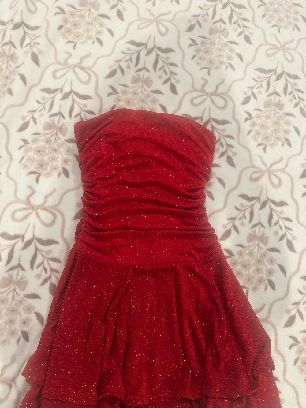 Lovely Day Red Strapless Glitter Party Dress for Girls